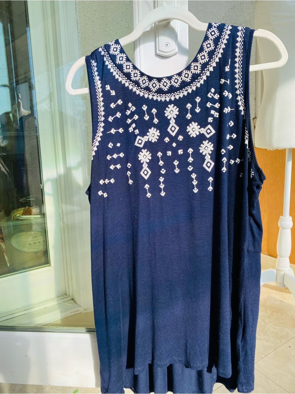 Style & Co Navy Embroidered Sleeveless Top 1X Boho Swing Tank